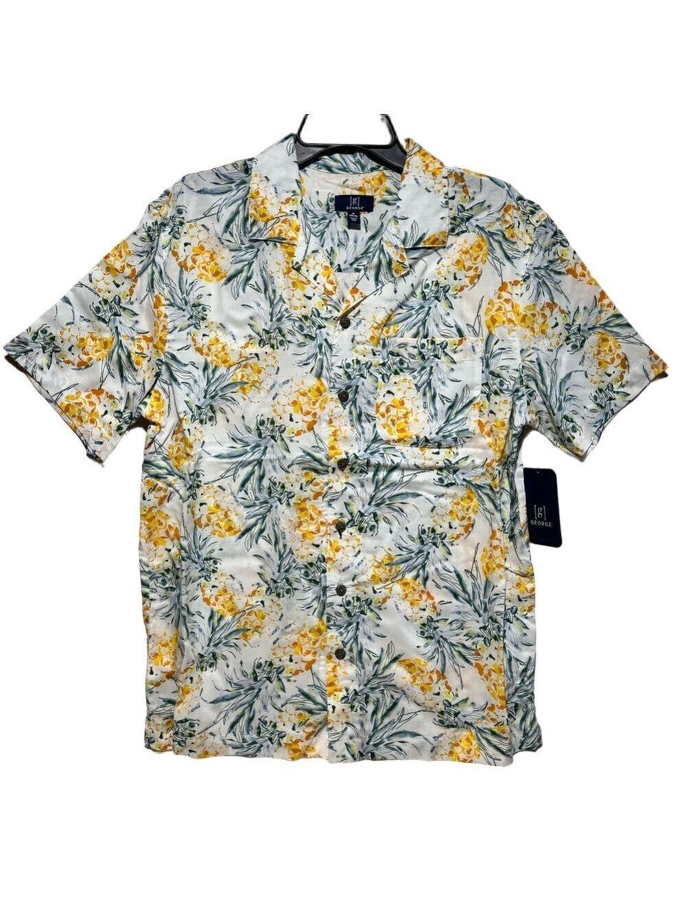 NWT George Men's Medium White Yellow Green Pineapple Print Shirt